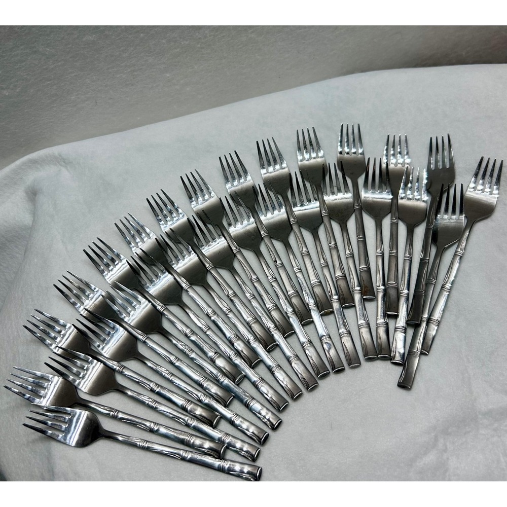 Orleans Silver Bamboo Stainless Steel Flatware 24pc Set Salad Forks